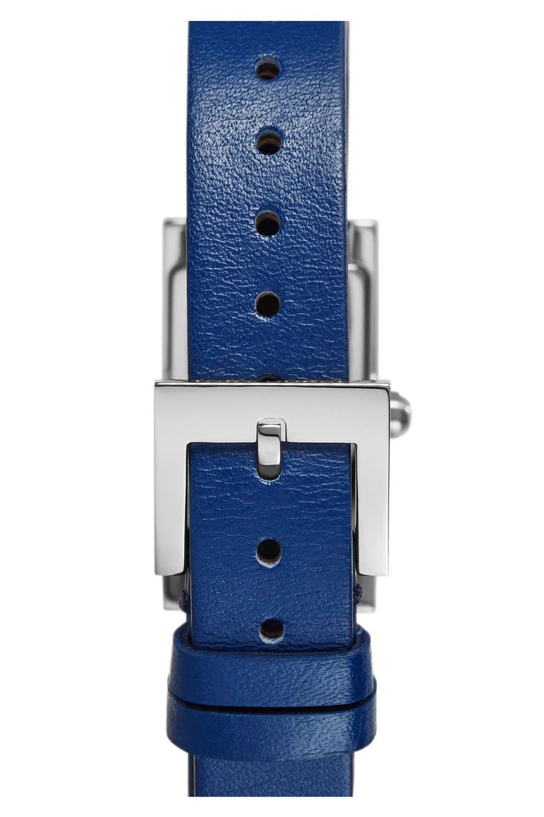 'Buddy Signature' Rectangular Leather Strap Watch, 17mm x 31mm, Alternate, color, NAVY/ SILVER