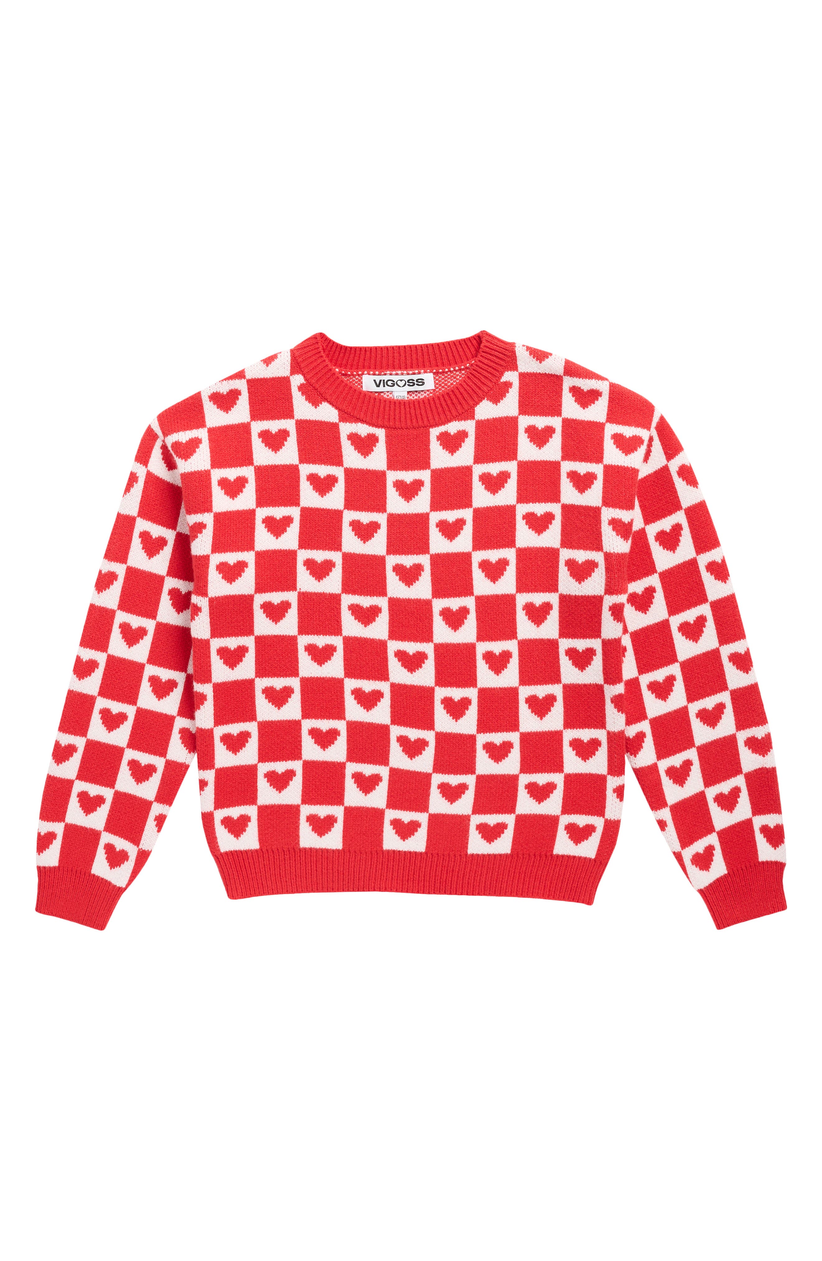 Vigoss Kids' Heart Check Jacquard Sweater