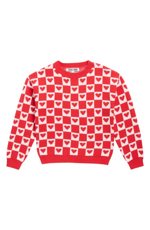 Kids' Heart Check Jacquard Sweater (Big Kid)