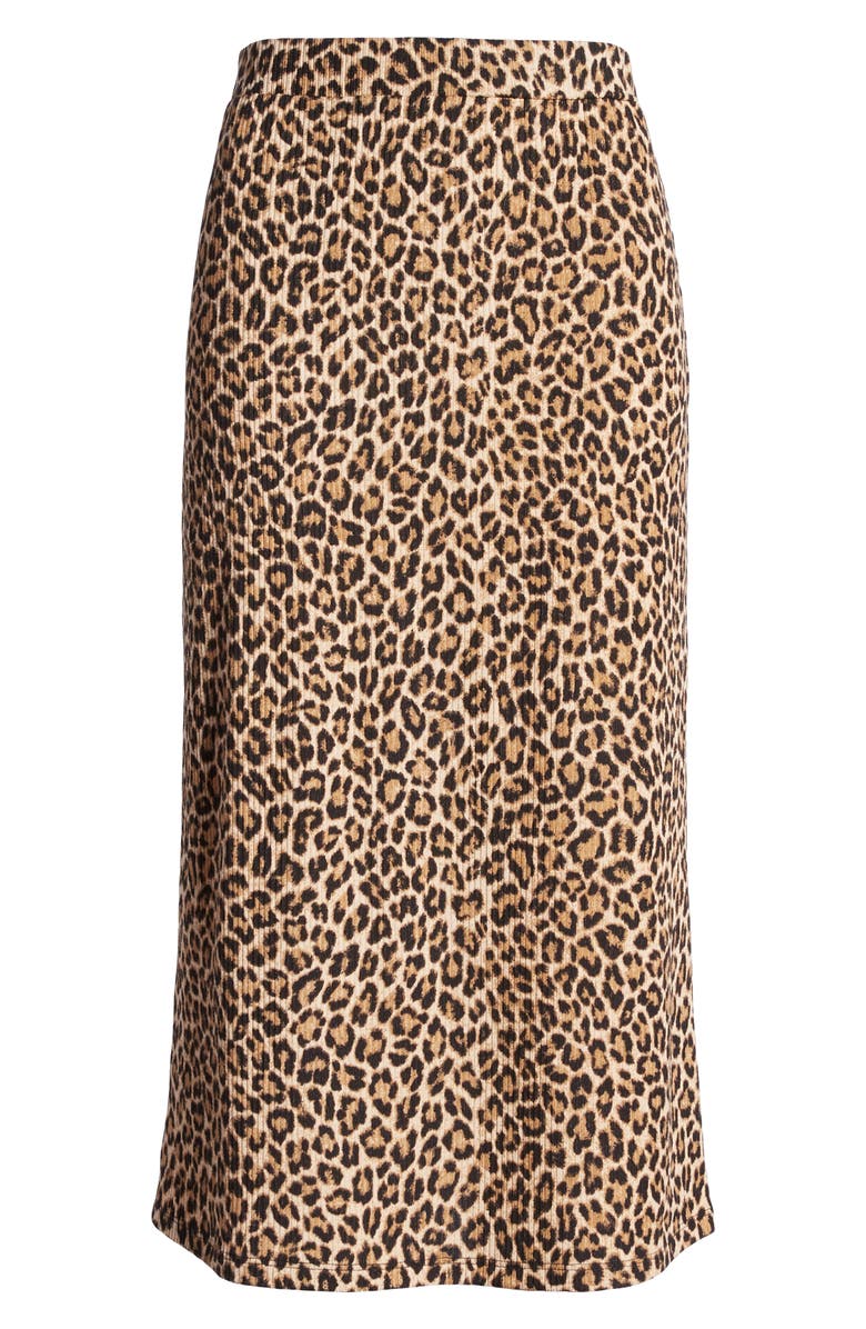 Good Luck Gem Ribbed Leopard Print Midi Skirt, Alternate, color, 