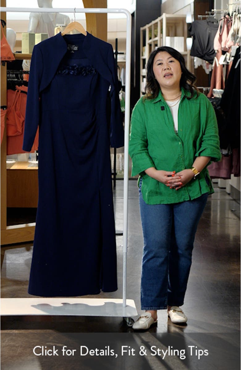 Floral Appliqué Stretch Crepe Gown with Bolero Jacket, sales video thumbnail