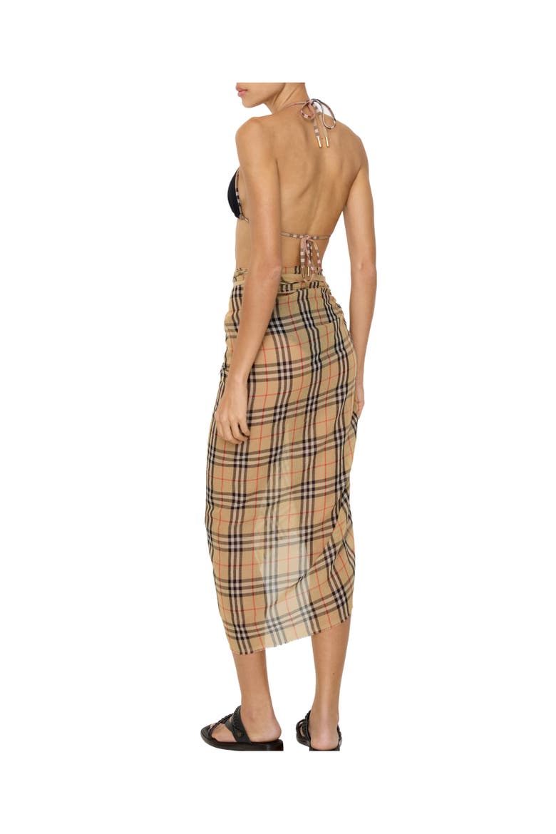 Check Cotton Sarong, Alternate, color, Sand beige
