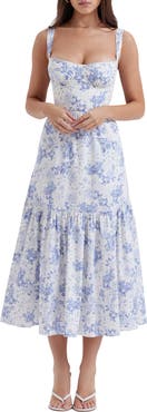 HOUSE OF CB Elia Floral Stretch Cotton Blend Corset Sundress