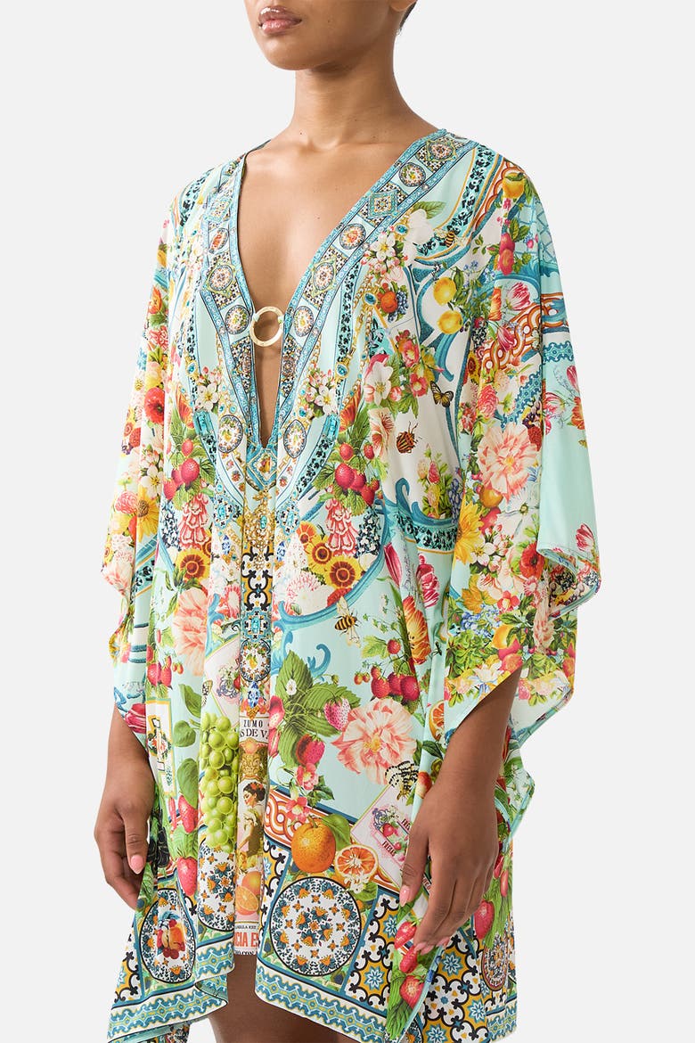 Short V Neck Kaftan W Ring Front Trim, Alternate, color, Magic Of The Mercado