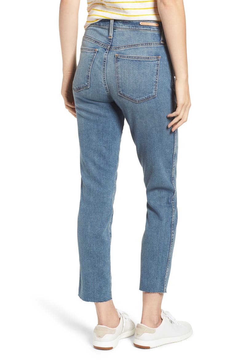 Raw Hem Slim Straight Leg Jeans, Alternate, color, FADED MEDIUM BLUE