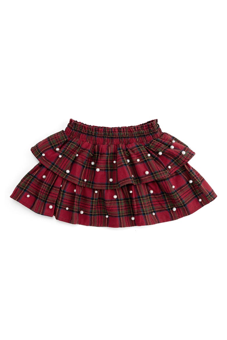Christmas Tartan Pearl Skirt, Main, color, Red
