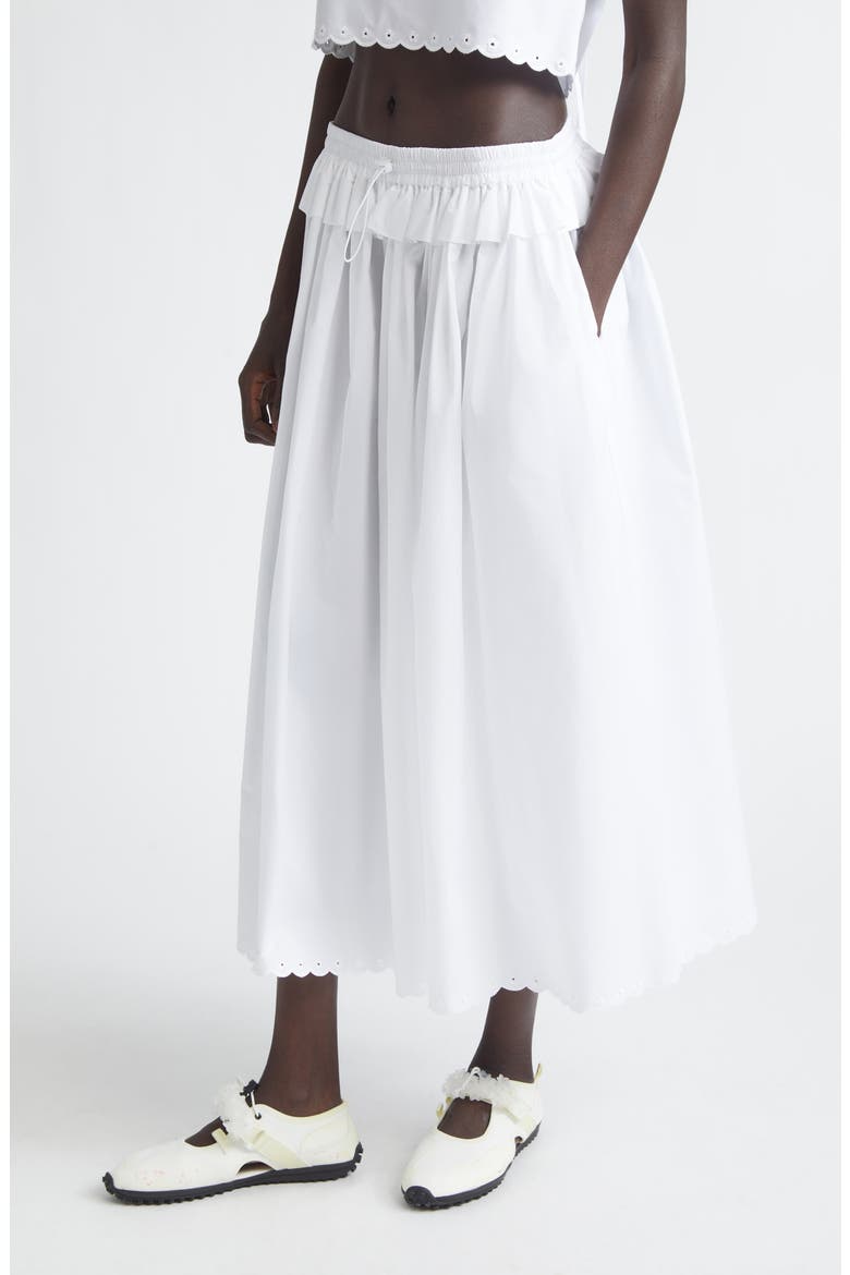 Dalia Scalloped Broderie Anglaise Trim Poplin Midi Skirt, Alternate, color, WHITE