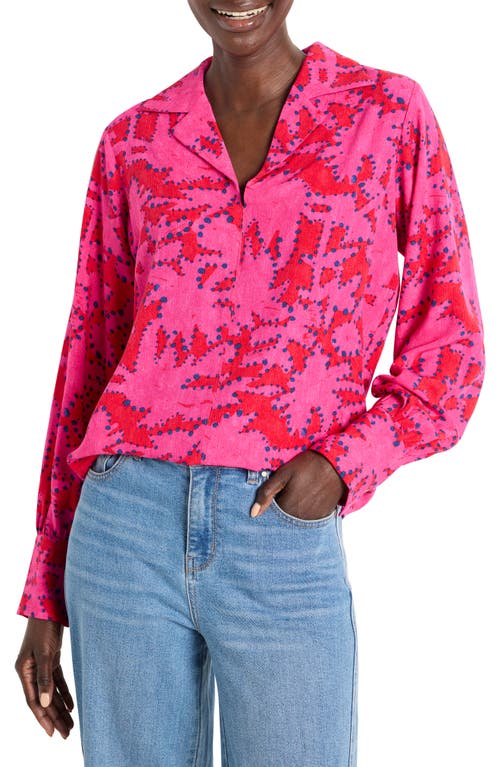 Nic + Zoe Clashy Petals Poet Blouse In Pink Multi