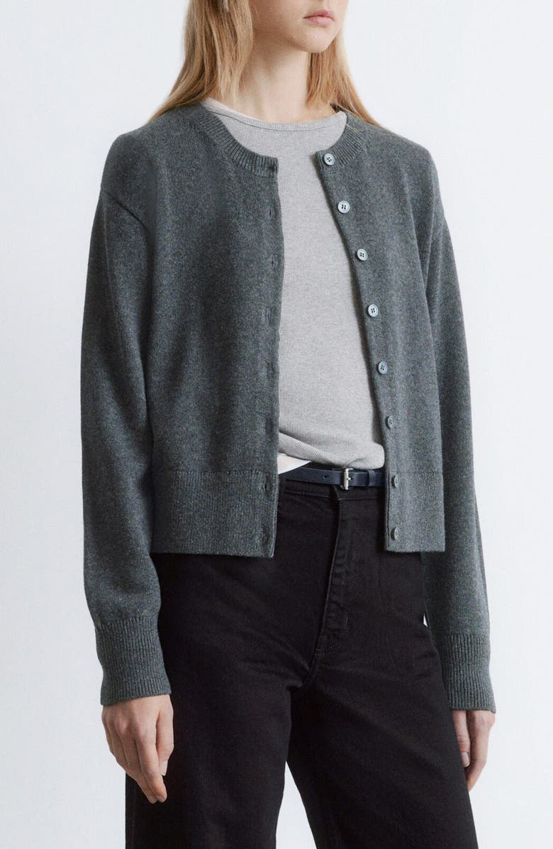 & Other Stories Crewneck Wool & Cotton Cardigan, Alternate, color, Grey Dark
