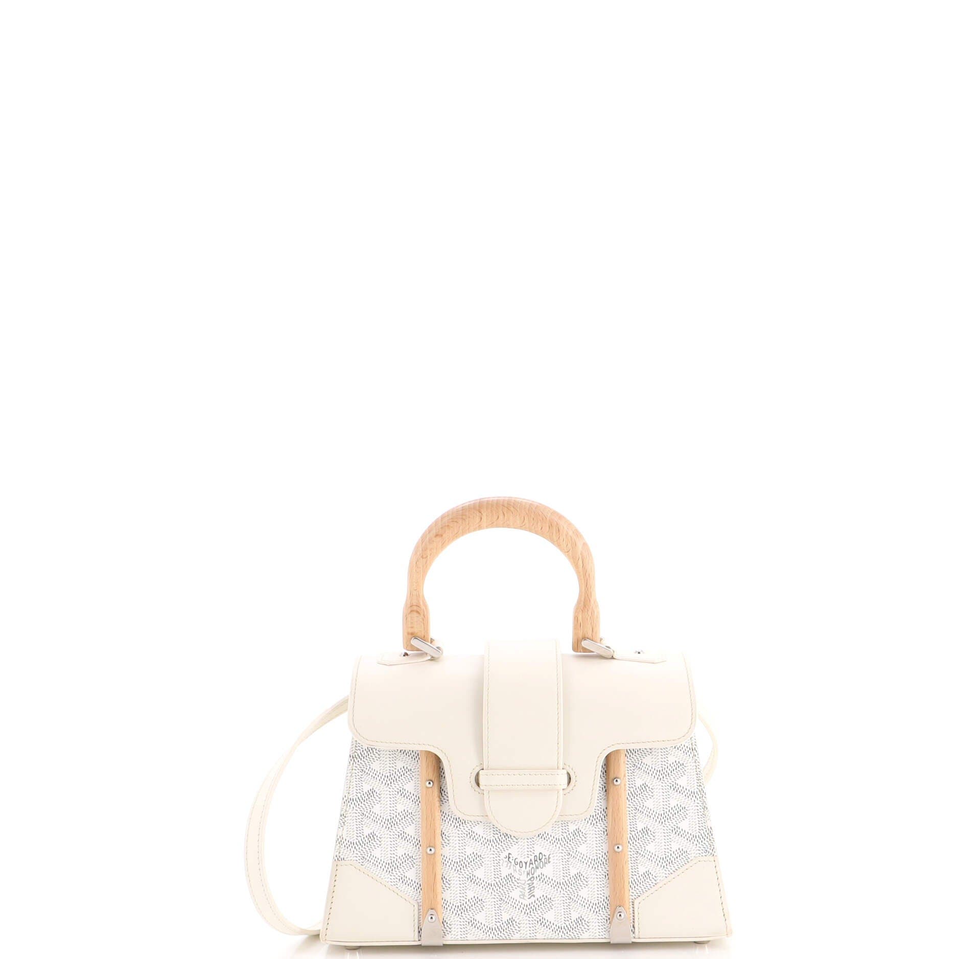 Structured Saigon Top Handle Bag Coated Canvas with Leather Mini, Main, color, White