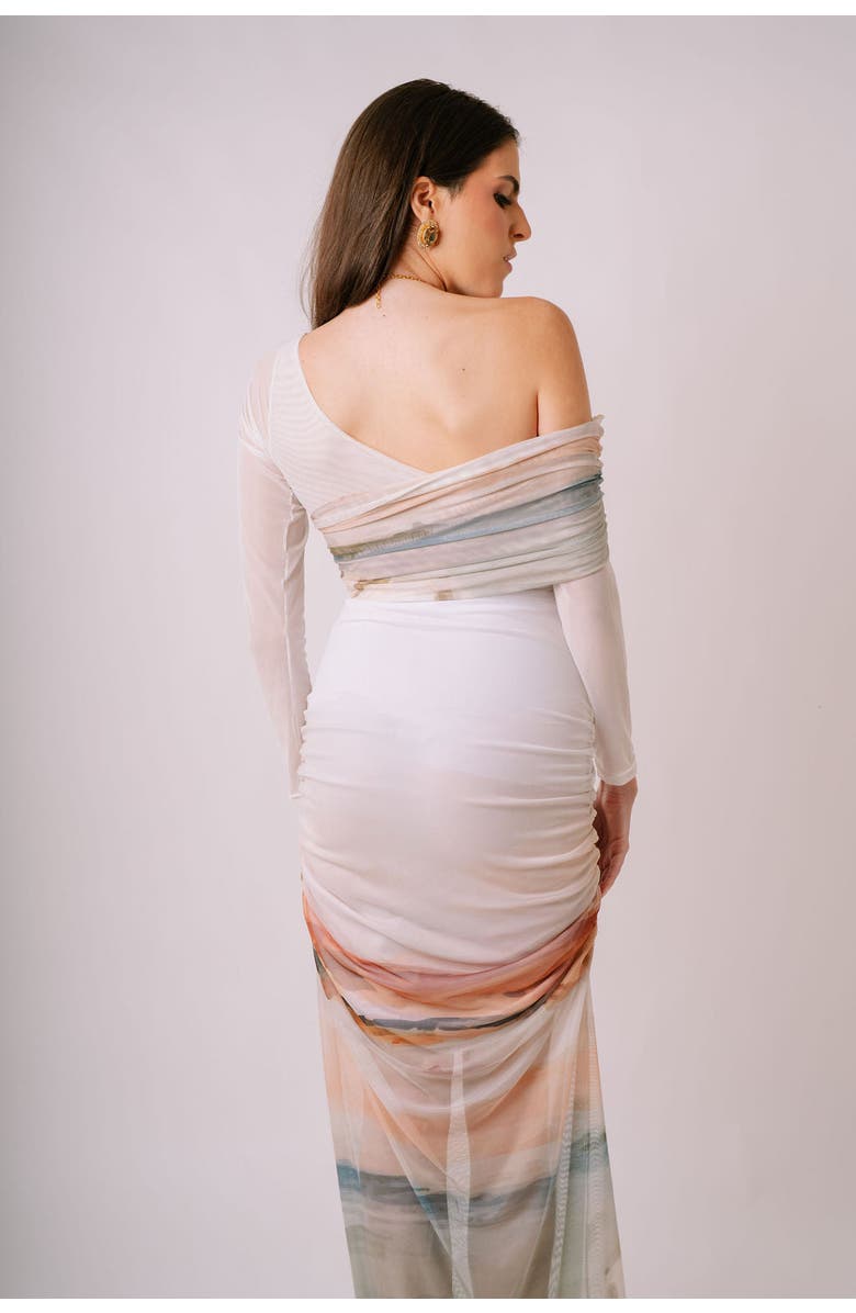 San Malo Bajareque One-Shoulder Mesh Dress, Alternate, color, White