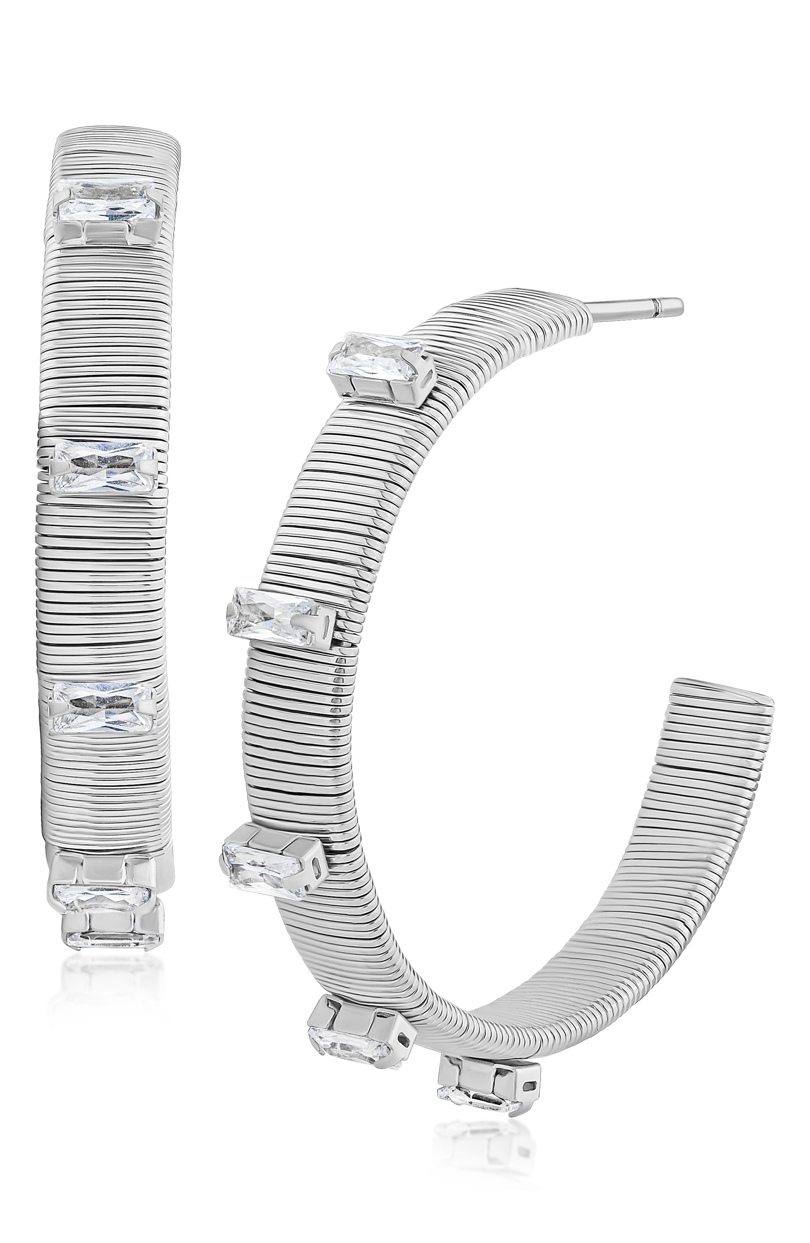 Emerald Cut Cubic Zirconia Cobra Hoop Earrings
