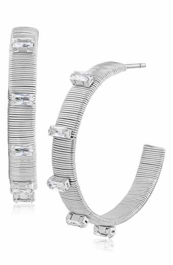 Emerald Cut Cubic Zirconia Cobra Hoop Earrings