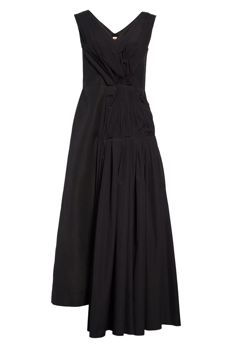 Gathered Side Cotton Poplin Midi Dress, Main, color, BLACK