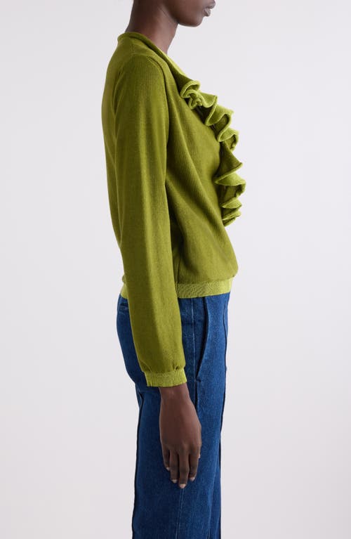 Dries Van Noten Two-tone Ruffle Wrap Cardigan In Olive