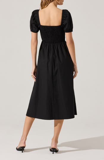 Bow Detail Smock Bodice Cotton Blend Dress