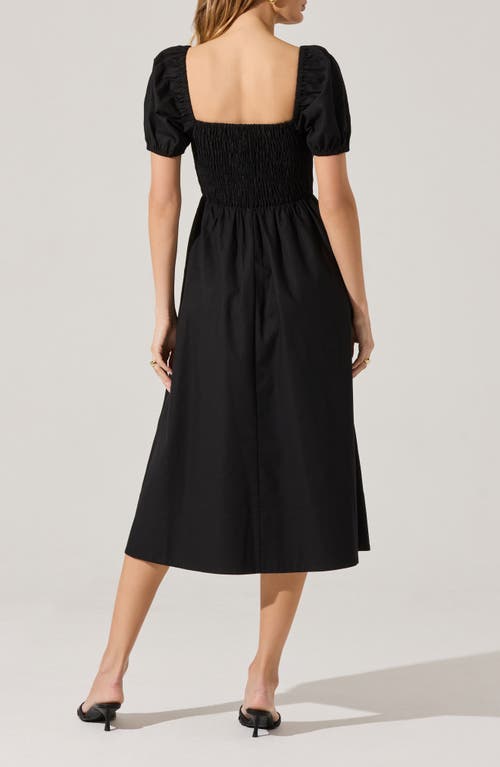 Astr The Label Bow Detail Smock Bodice Cotton Blend Dress In Black