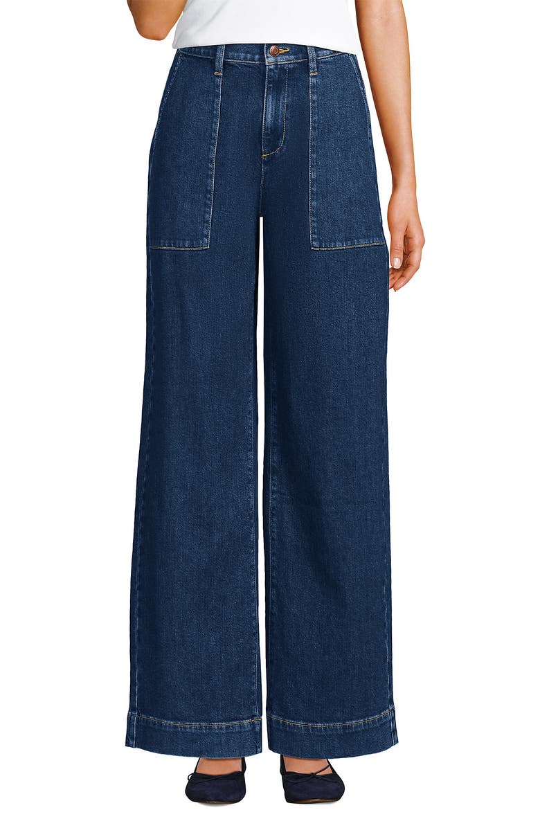Lands' End Soft Denim High Rise Wide Leg Utility Jeans, Alternate, color, 