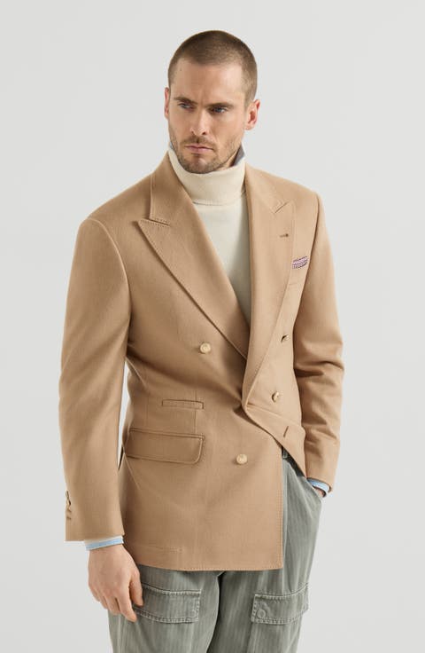 Camel flannel one-and-a-half breasted Tailor blazer with metal buttons