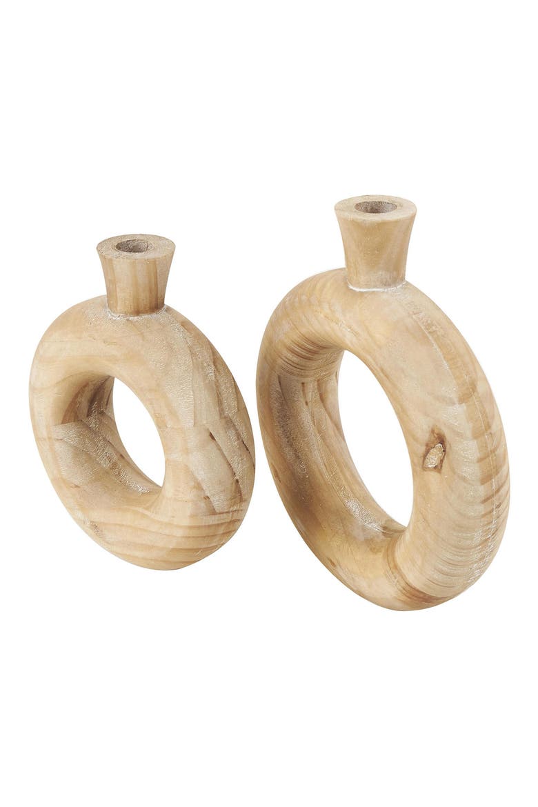 Set of 2 Wood Vases, Alternate, color, BROWN