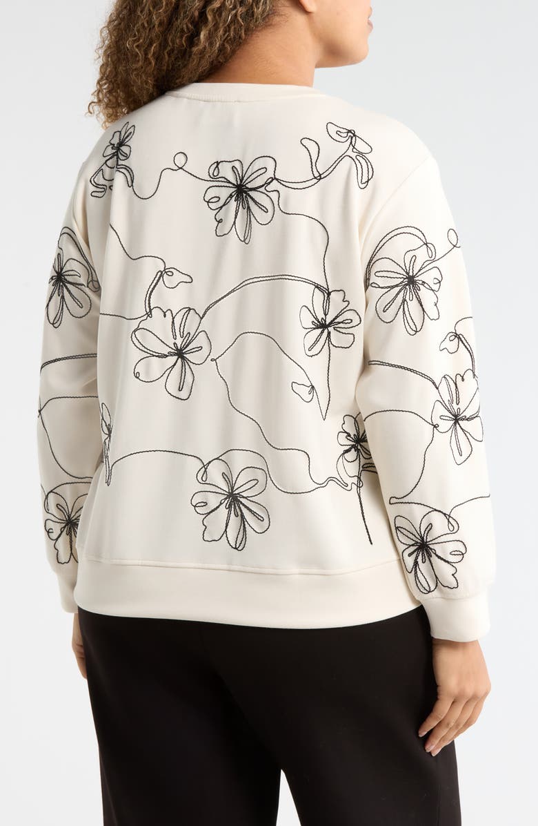 T Tahari Embroidered Scuba Knit Sweatshirt, Alternate, color, Ecru/Black Embroider