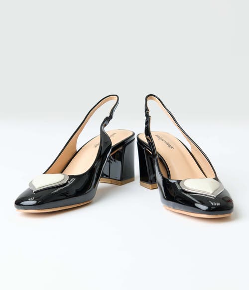 Unique Vintage Heart Leatherette Slingback Heels In Black