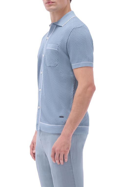 Bugatchi Tipped Short Sleeve Button-up Sweater In Shark