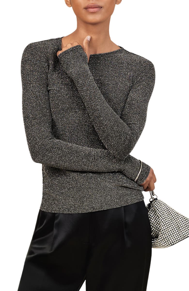 Reiss Seraphina Long Sleeve Top, Main, color, Silver