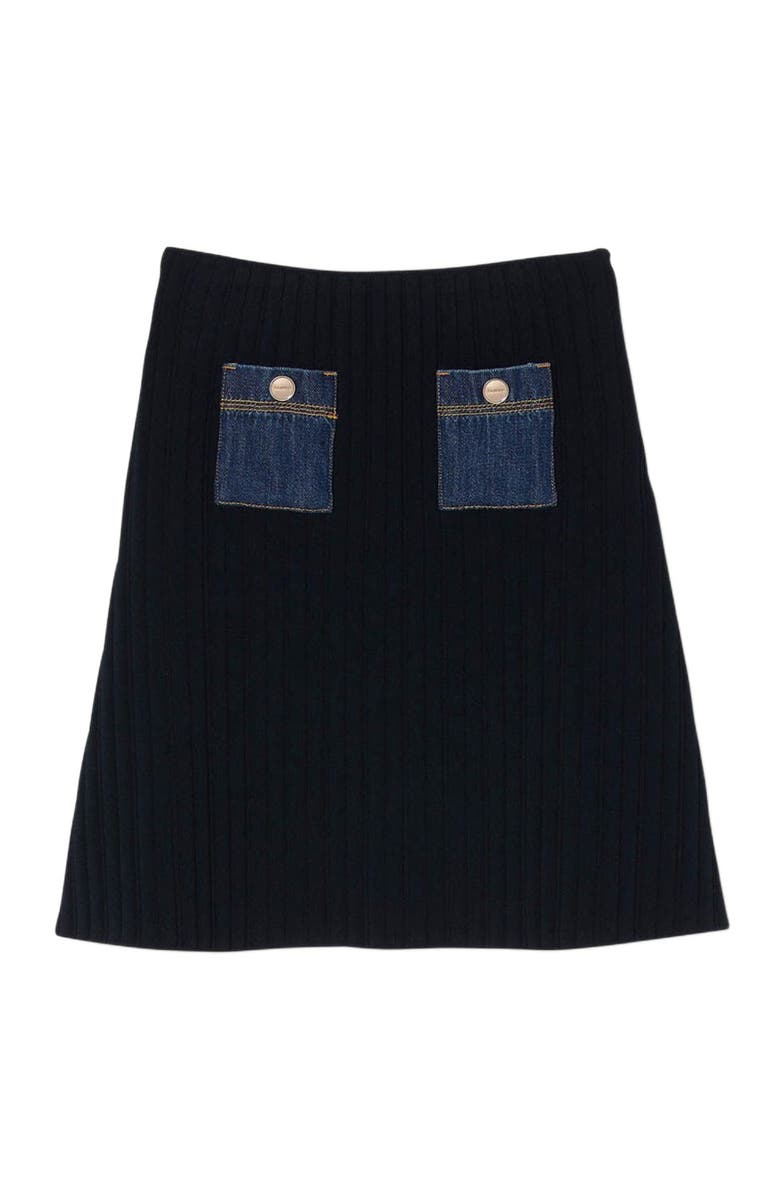 SANDRO Short knit and denim skirt, Alternate, color, Navy Blue