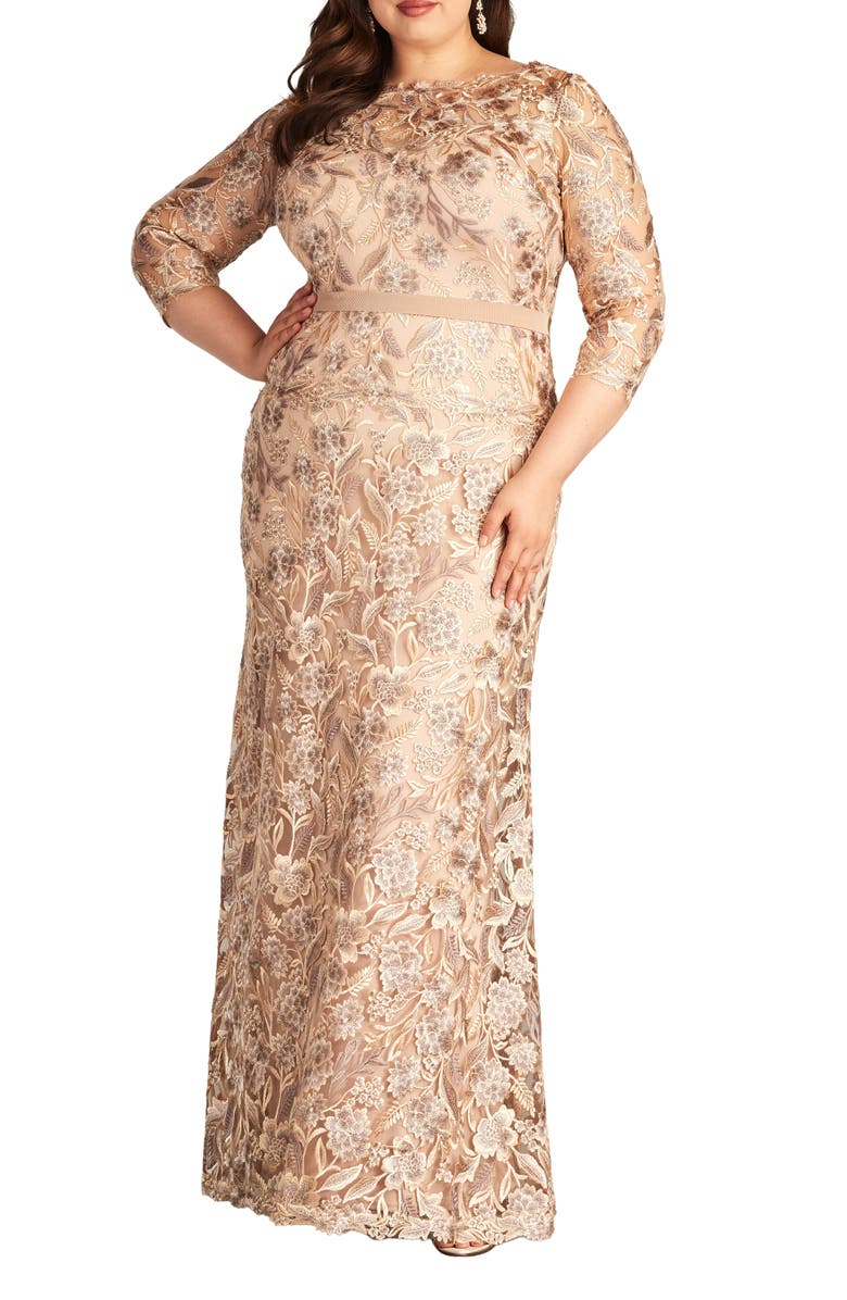 Tadashi Shoji Floral Embroidered Gown, Main, color, 