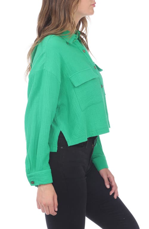 Rain And Rose Cropped Cotton Gauze Button-up Shirt In Green