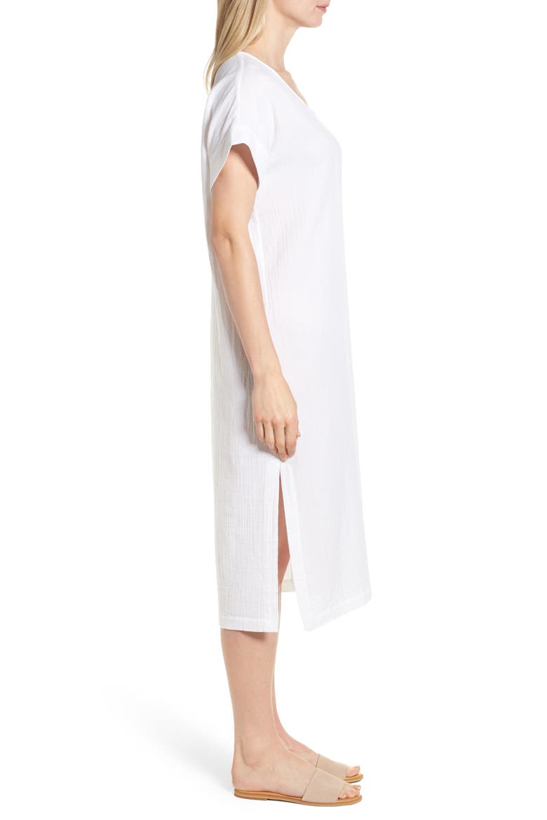 V-Neck Cotton Midi Dress, Alternate, color, WHITE
