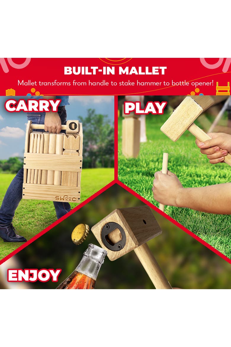 Kubb Yard Game With Crate, Alternate, color, Beige