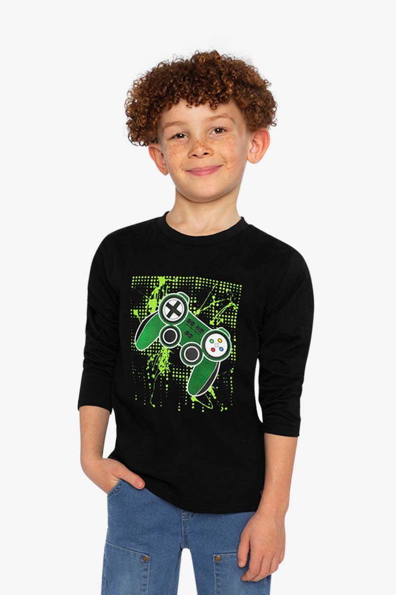 Crew Neck Long Sleeve Controller Cotton T-Shirt, Alternate, color, Black and Green
