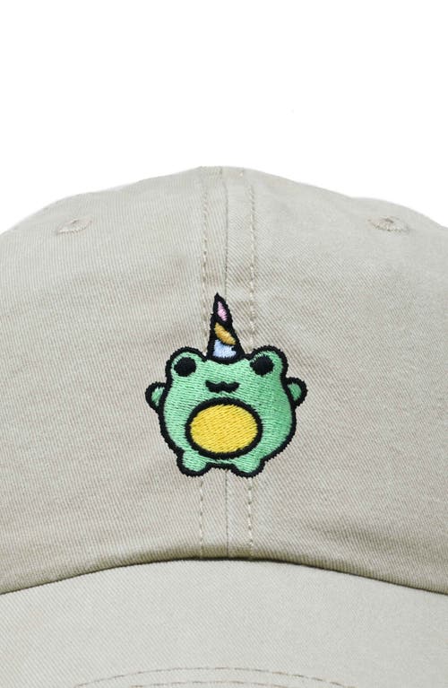 Dalix Froggy Unicorn Embroidered Cap In Washed Stone White