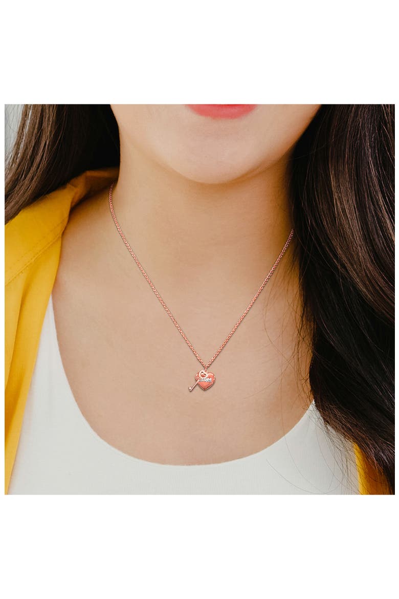 Heart & Key Charm Pendant Necklace, Alternate, color, ROSE