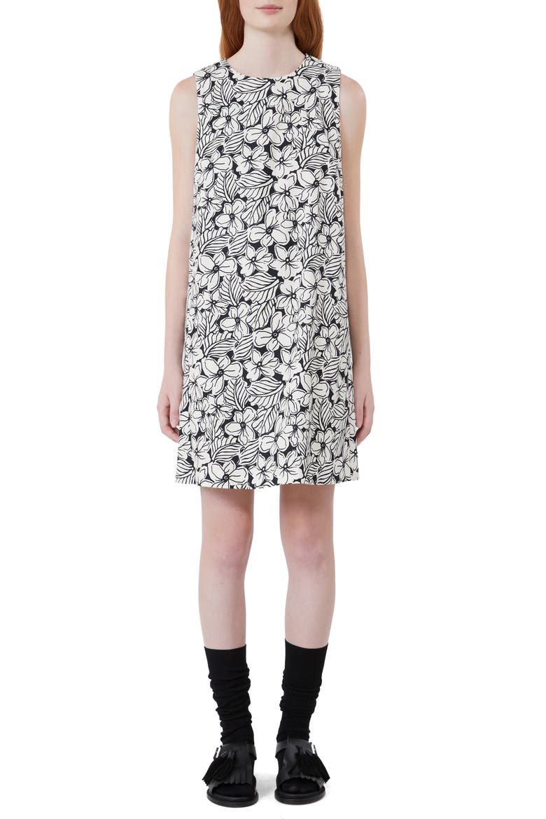 Giallo Floral Stretch Cotton Shift Dress, Main, color, BLACK