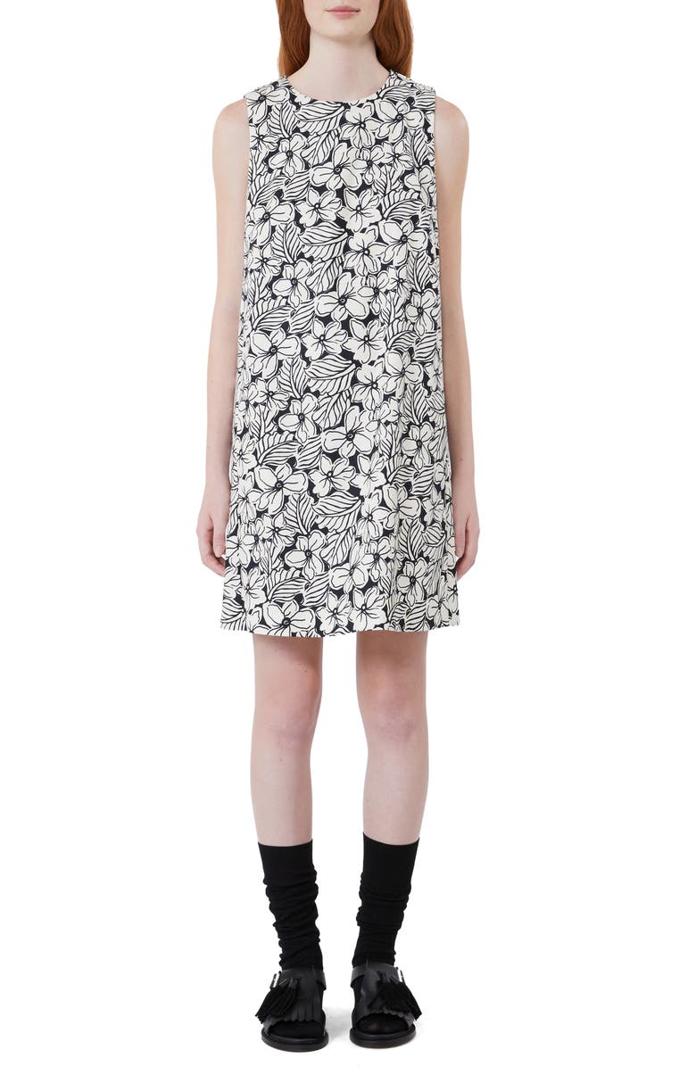 Weekend Max Mara Giallo Floral Stretch Cotton Shift Dress, Main, color, Black