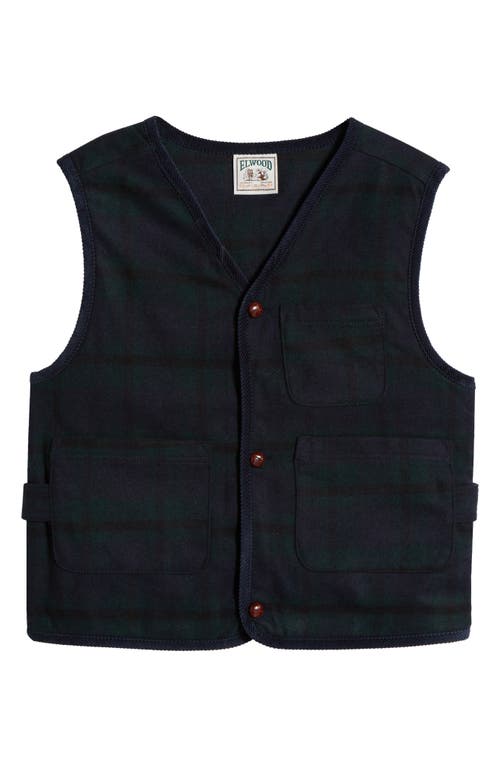 Elwood Plaid Felted Wool Blend Hunter's Vest In Navy Quest Plaid