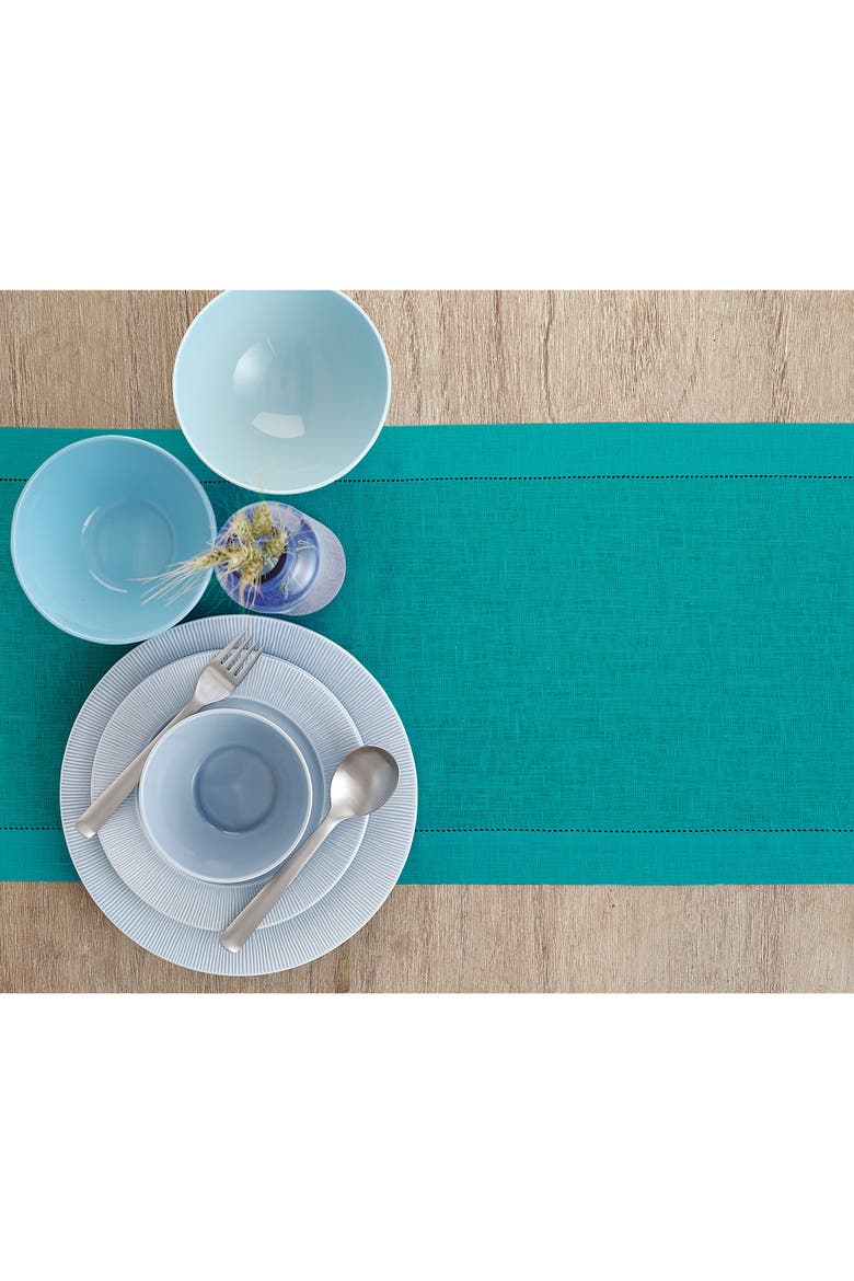 Linen Table Runner - Classic Hemstitch, Alternate, color, Teal