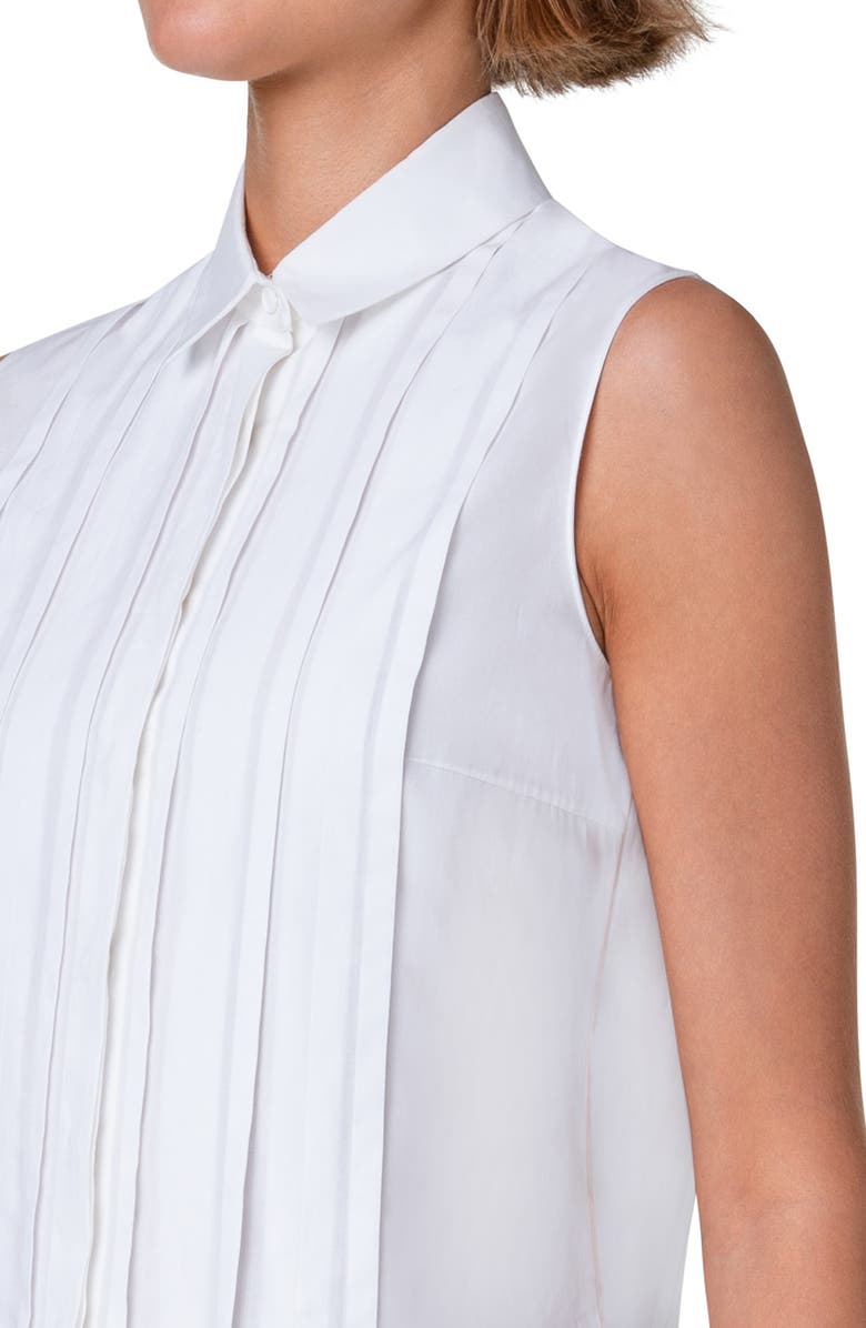 Akris punto Pintuck Sleeveless Cotton Button-Up Shirt, Alternate, color, 