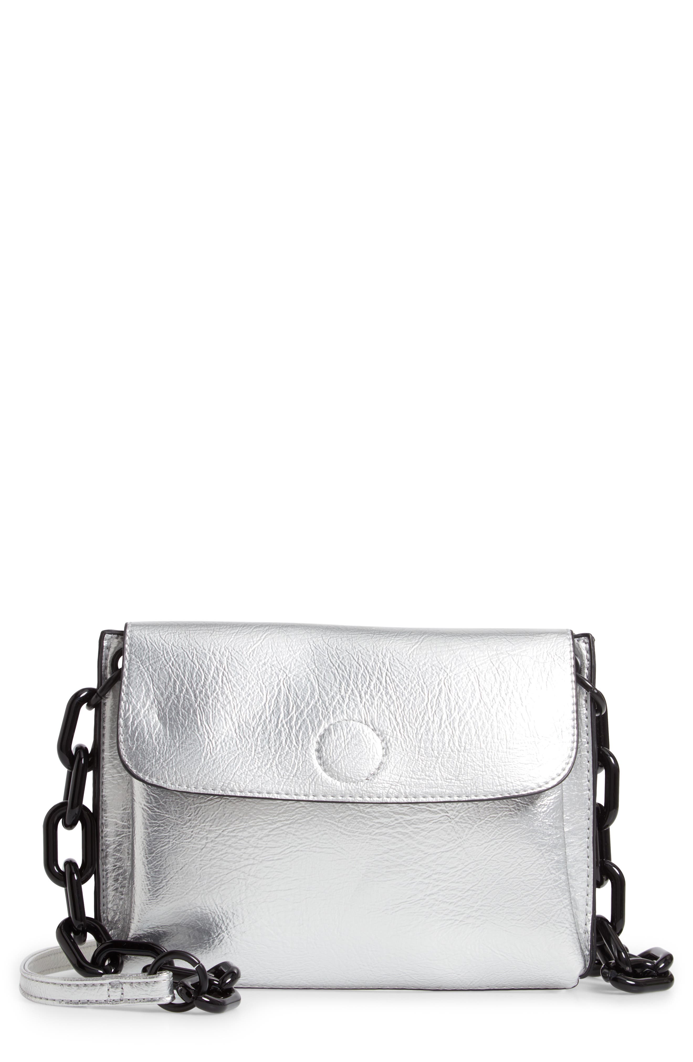 Violet Ray New York Metallic Faux Leather Crossbody Bag, Main, color, 