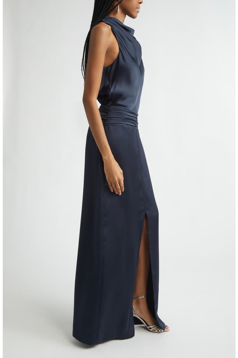 Charmayne Sleeveless Satin Gown, Alternate, color, NAVY