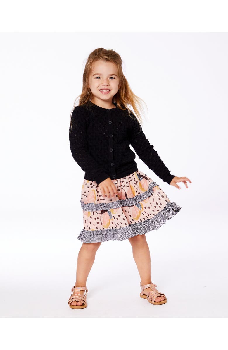 Deux par Deux Girl's Pointelle Knit Cardigan Sweater Black, Alternate, color, 