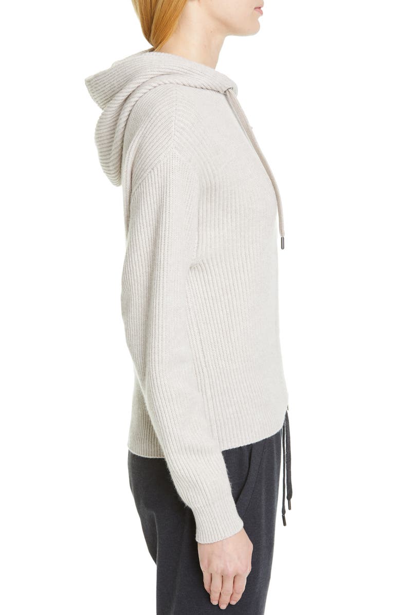 Brunello Cucinelli English Rib Cashmere Hooded Sweater, Alternate, color, 