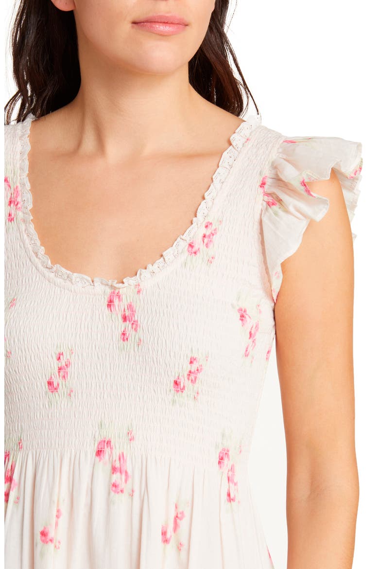 Chessie Floral Smocked Cotton Maxi Dress, Alternate, color, BERRY MOMENT
