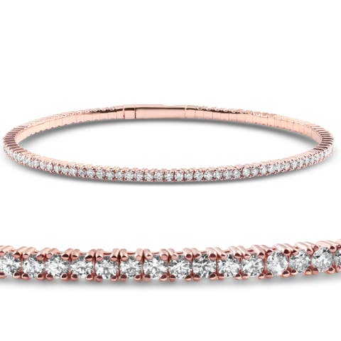 2 - 10Ct TW Flexible Diamond Bangle Tennis Bracelet Lab Grown 14k Gold