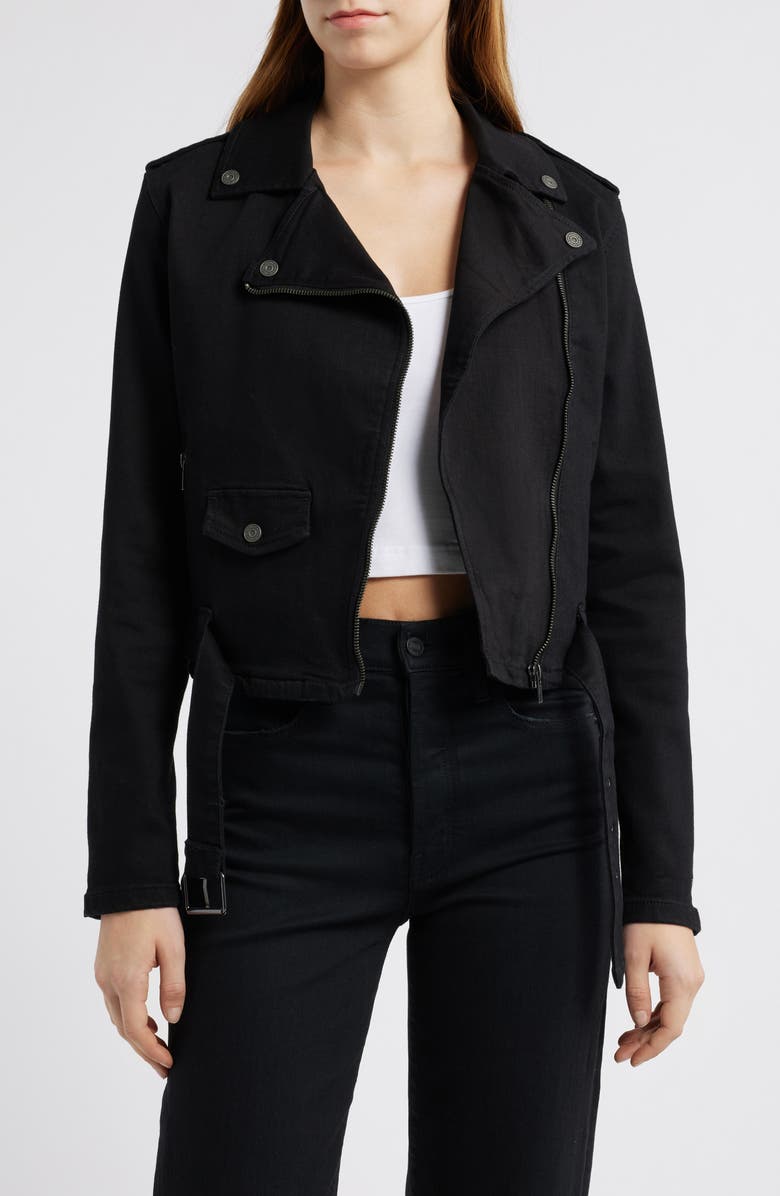 HIDDEN JEANS Denim Biker Jacket, Main, color, Black
