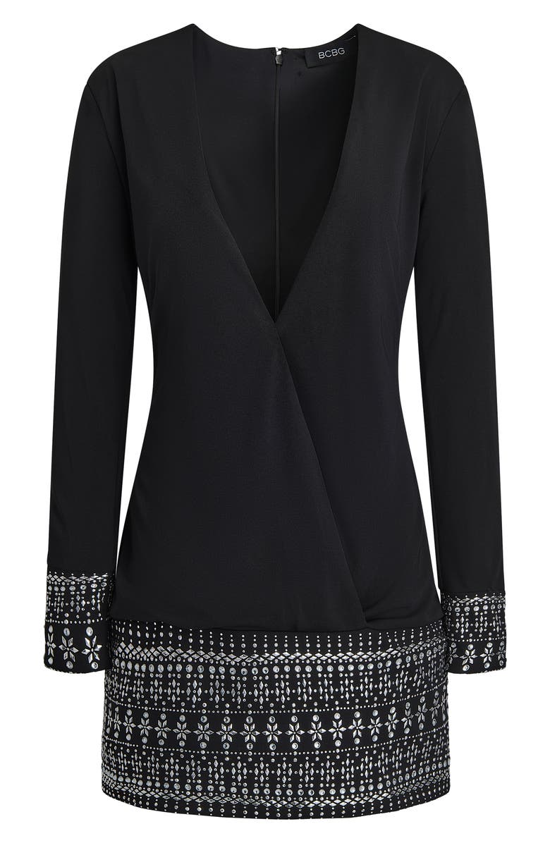 BCBG Rhinestone Detail Long Sleeve Dress, Alternate, color, Black