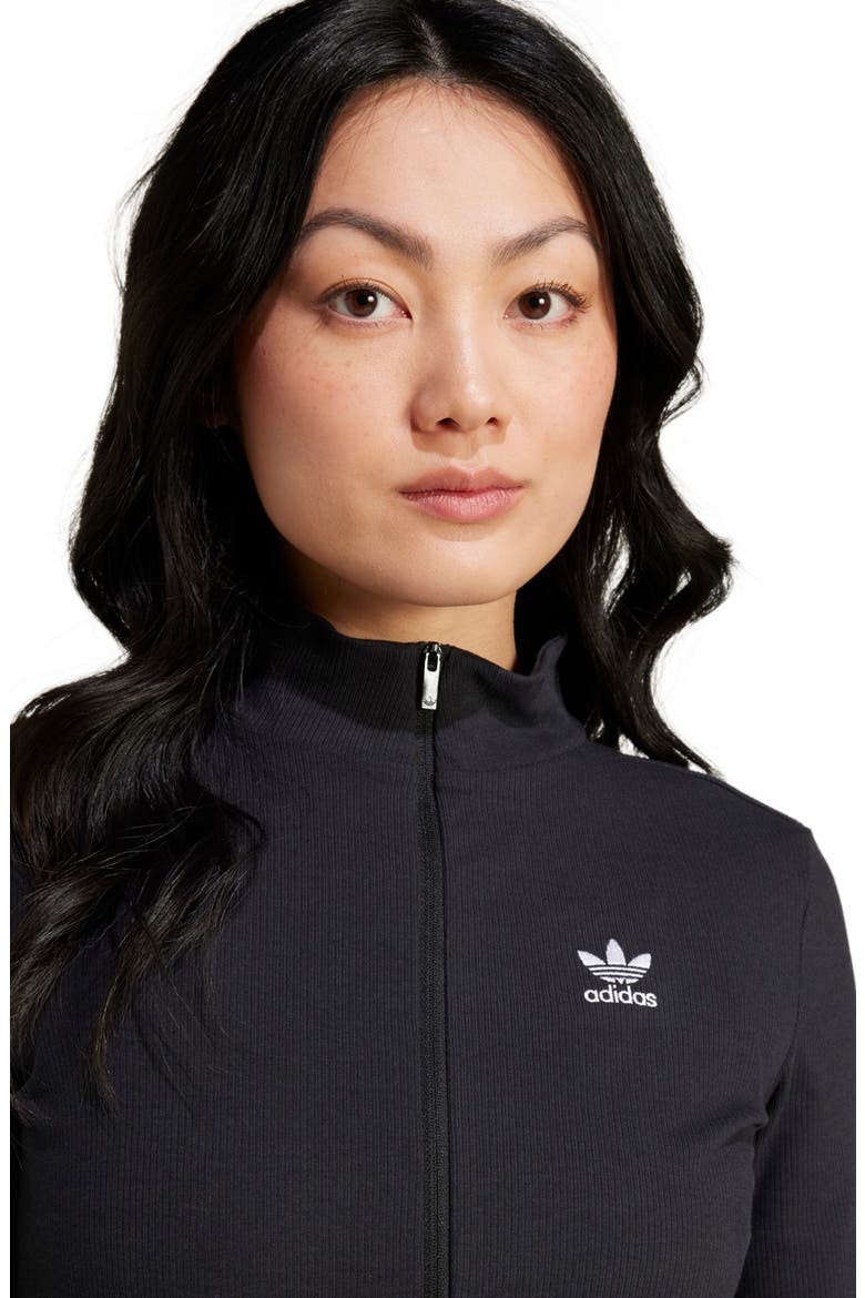 Trefoil Essentials Rib Track Jacket, Alternate, color, BLACK